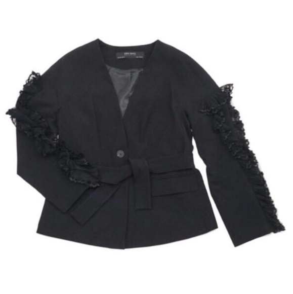 NWT Zara Black Blazer with Lace - Picture 3 of 8
